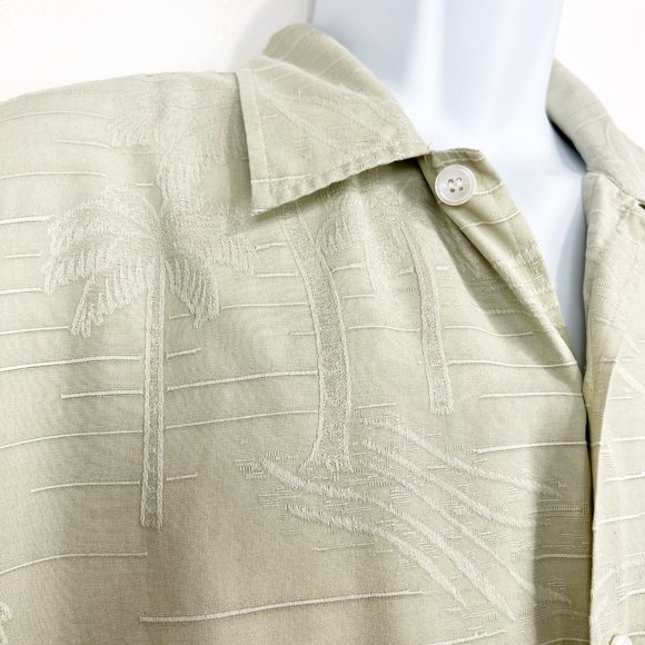 Honolua Hawaiian Shirt Men Medium Green Tropical Button Up Silk Embossed S/S Tee - Picture 7 of 8